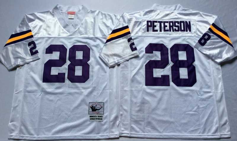 Vikings 28 Adrian Peterson White M&N Throwback Jersey->nfl m&n throwback->NFL Jersey